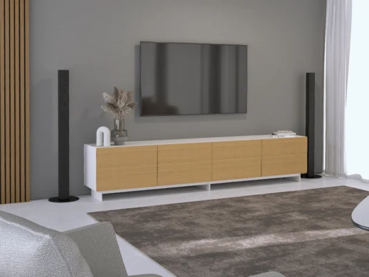 Pure TV Sideboard in weiss mit Holz Fronten